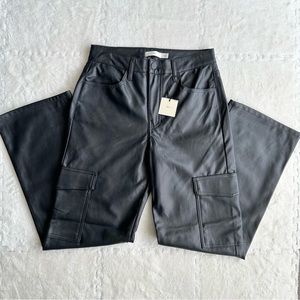 NWT TGLA black faux leather wide legged pants, size 9/29